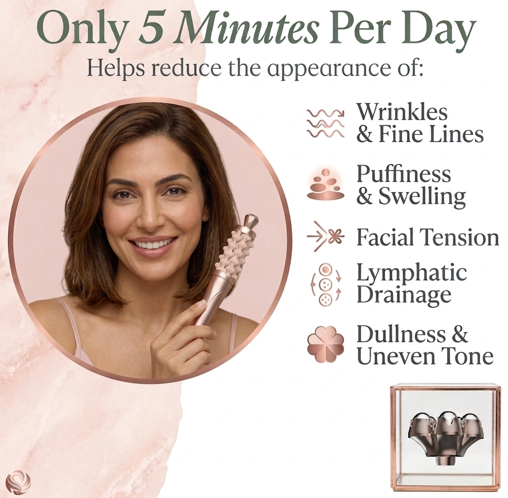 Woman using VULTIC facial sculpting head for jawline and neck routine