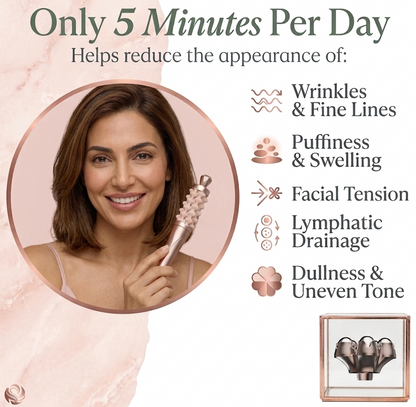 Woman using VULTIC facial sculpting head for jawline and neck routine